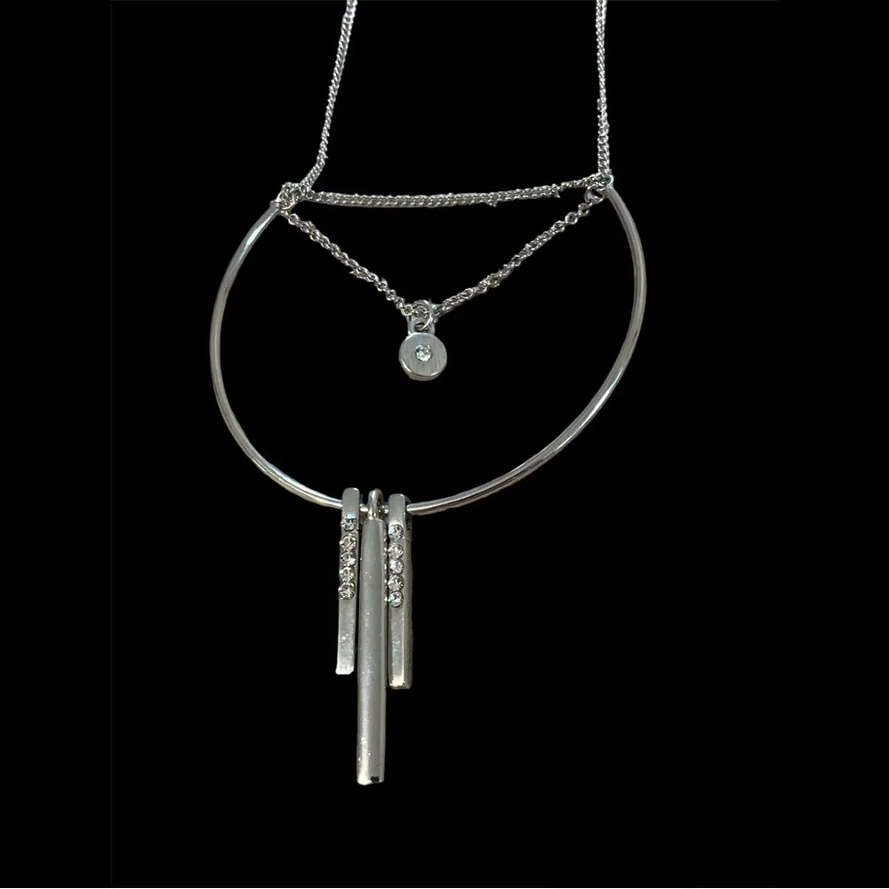 Silver circle pendant design long chain necklace